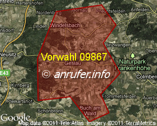 Vorwahlkarte 09867 – Geslau