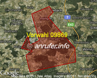 Vorwahlkarte 09869 – Wettringen Mittelfr