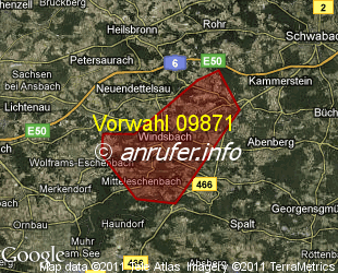 Vorwahlkarte 09871 – Windsbach