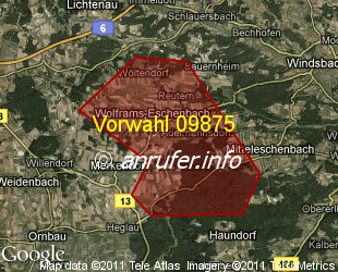 Vorwahlkarte 09875 – Wolframs-Eschenbach