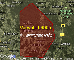 Vorwahlkarte 09905 – Bernried Niederbay