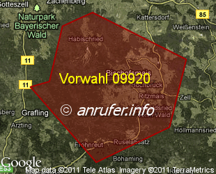 Vorwahlkarte 09920 – Bischofsmais