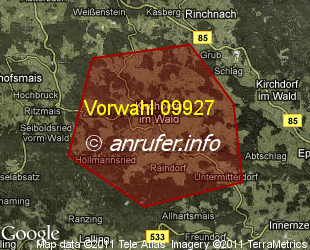 Vorwahlkarte 09927 – Kirchberg Wald