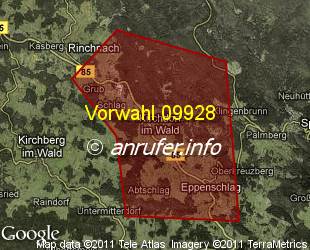 Vorwahlkarte 09928 – Kirchdorf i Wald