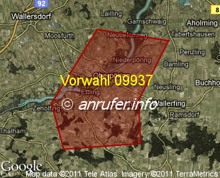 Vorwahlkarte 09937 – Oberpöring