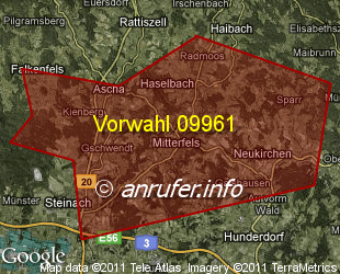 Vorwahlkarte 09961 – Mitterfels
